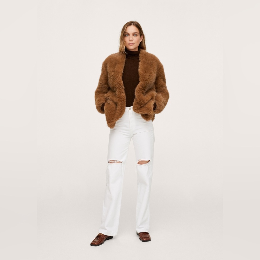 Mango MNG Oversized Brown Faux Fur Jacket Coat - Picture 10 of 10